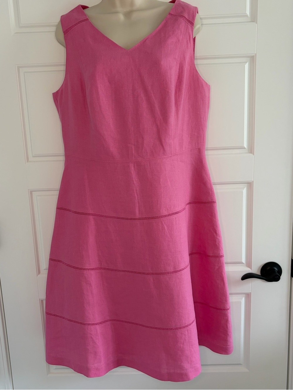 Talbots 100% Linen Hot Pink Fit & Flare A-line Sleeveless Dress Size 12 Classic